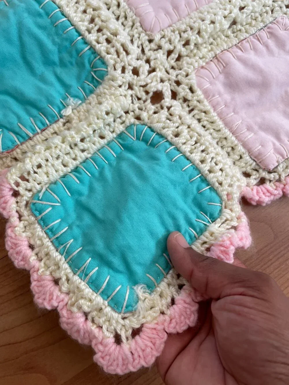 VTG Handmade Crotchet & Scrappy Patchwork Patch Double Sided Blanket, Baby Girl - Picture 12 of 15